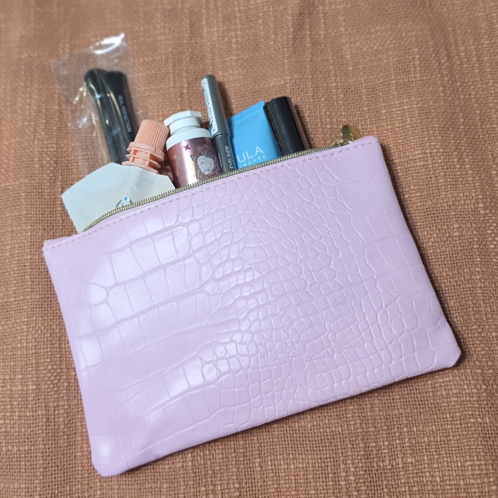 Pink Crocodile Embossed Clutch